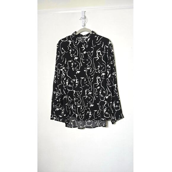 Womens Big Dart black and white faces blouse. Size 22 - Picture 1 of 5